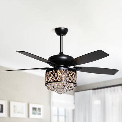 BreezeLite 52" Modern Downrod Mount Black Crystal Ceiling Fan