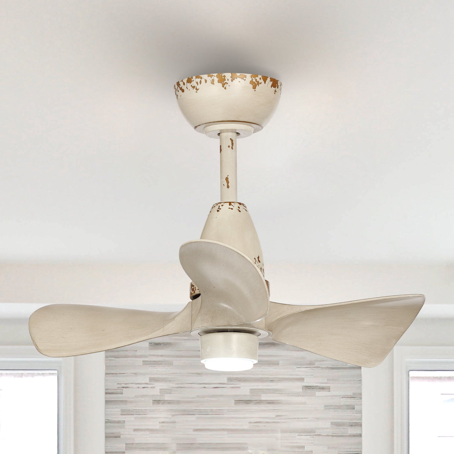 BreezeLite 28" Farmhouse Antique White LED 3-Blade Ceiling Fan