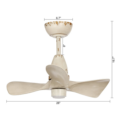 BreezeLite 28" Farmhouse Antique White LED 3-Blade Ceiling Fan