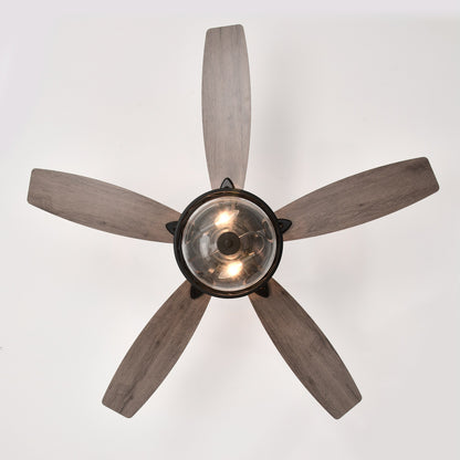 BreezeLite 52" Farmhouse Matte Black Glass Ceiling Fan