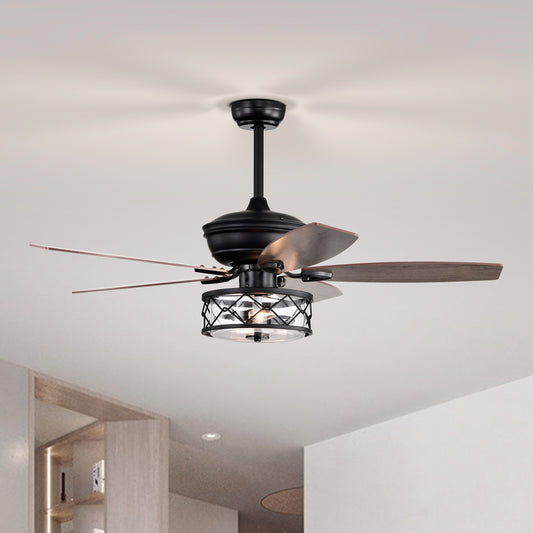 BreezeLite 52" Farmhouse Matte Black Glass Ceiling Fan