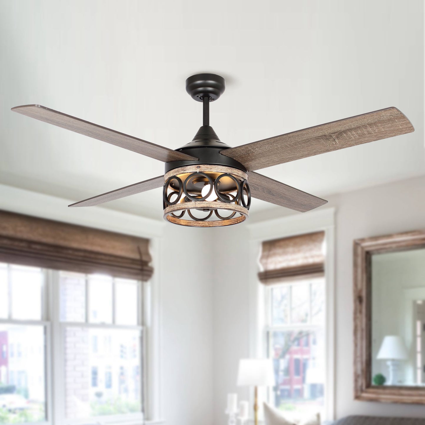 BreezeLite 52" Farmhouse Black Down Rod Mounting Ceiling Fan