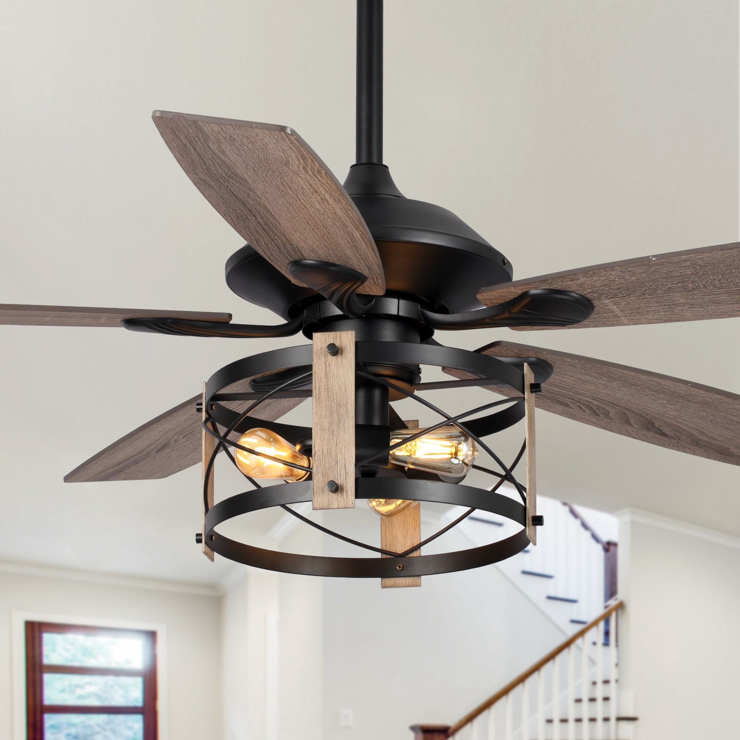 BreezeLite 52" Industrial Black Downrod Mount Ceiling Fan