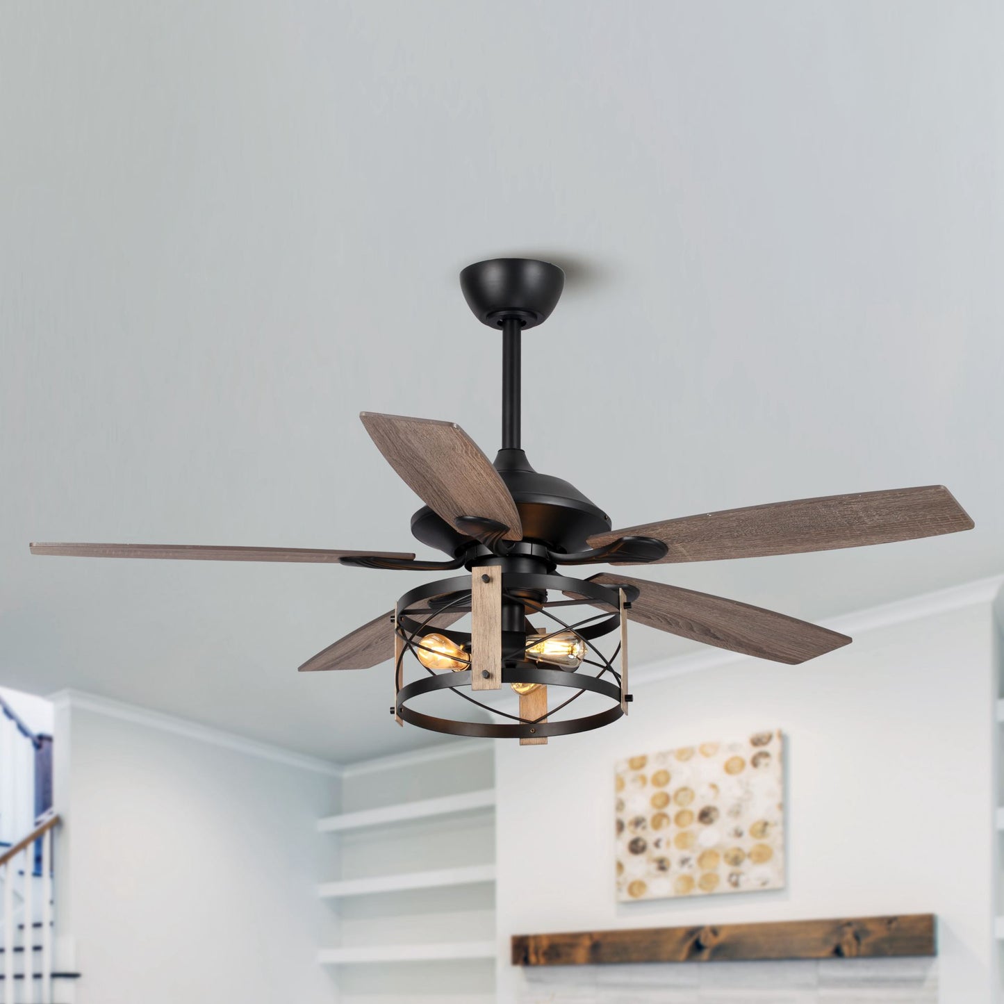 BreezeLite 52" Industrial Black Downrod Mount Ceiling Fan