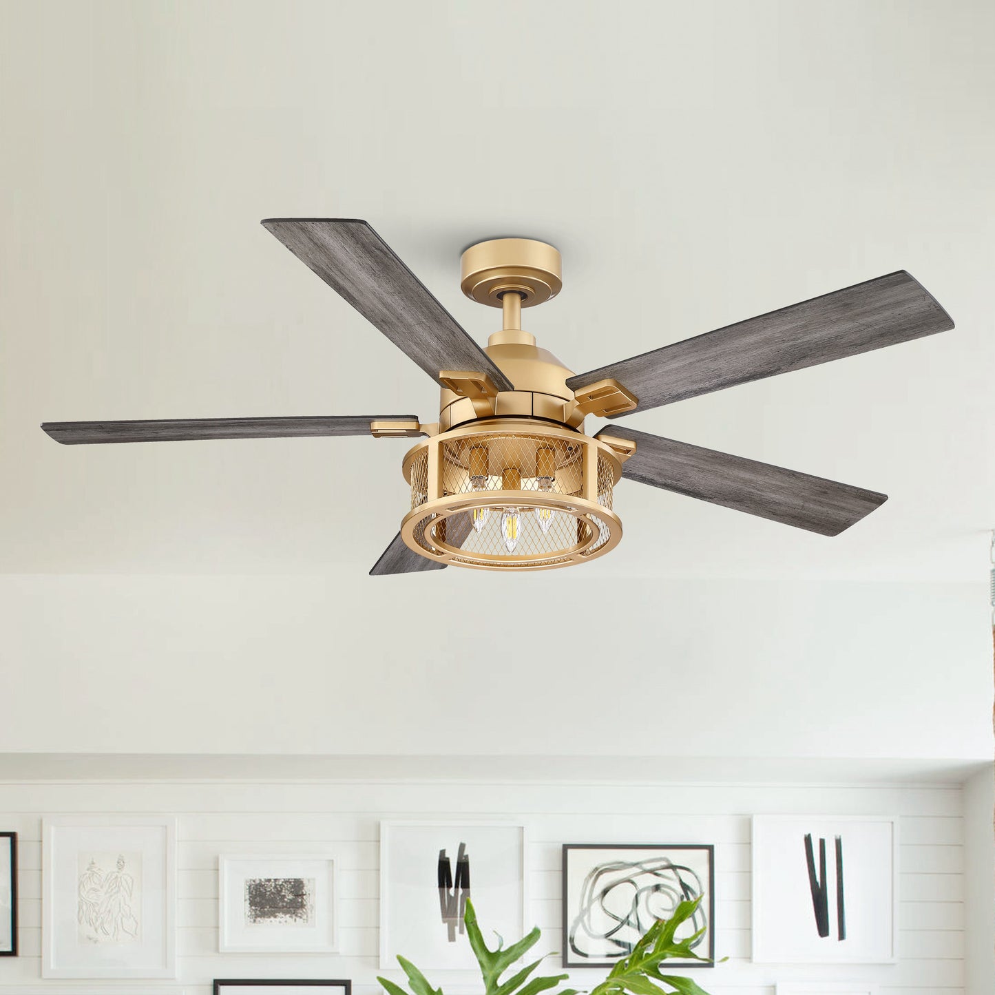 BreezeLite 52" Farmhouse Gold Metal Reversible Blades Ceiling Fan