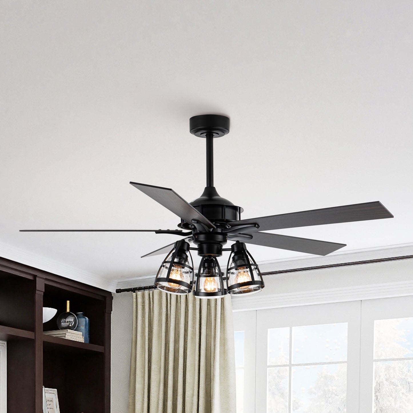 BreezeLite 52" Industrial Matte Black Reversible Ceiling Fan