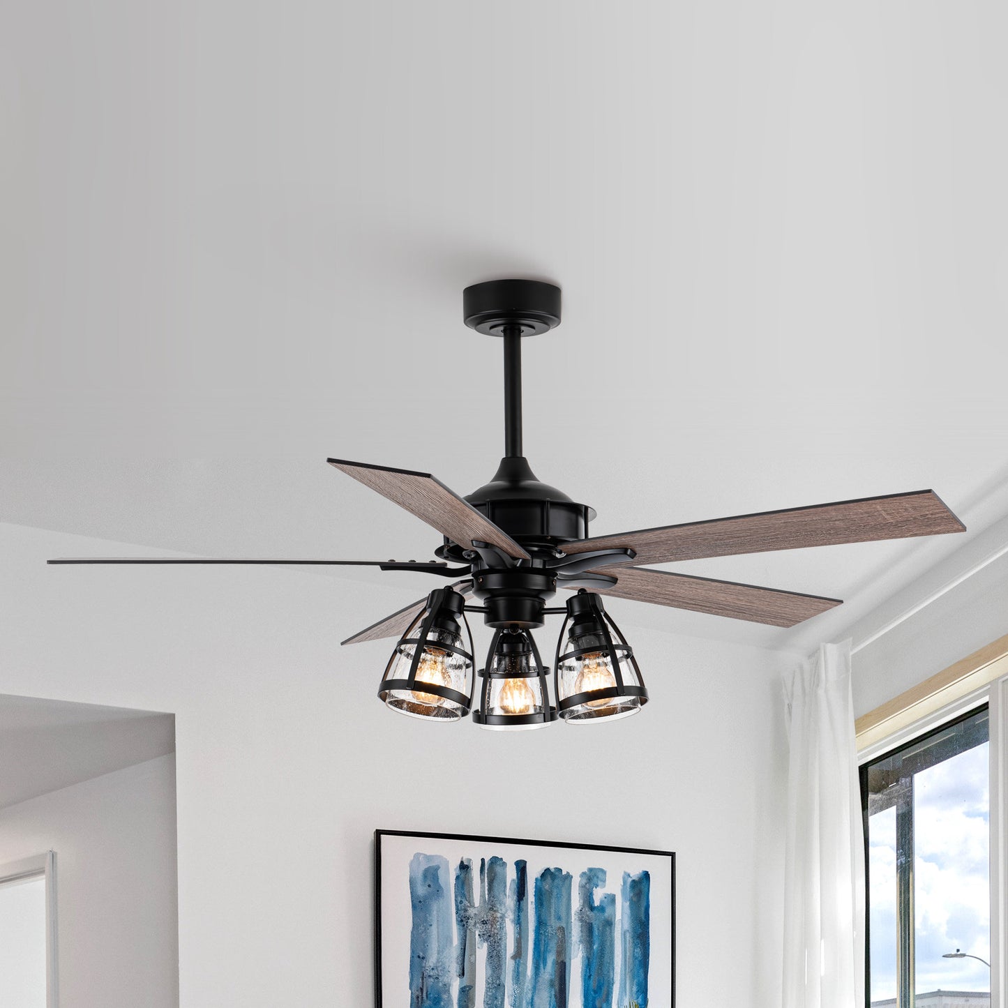 BreezeLite 52" Industrial Matte Black Reversible Ceiling Fan