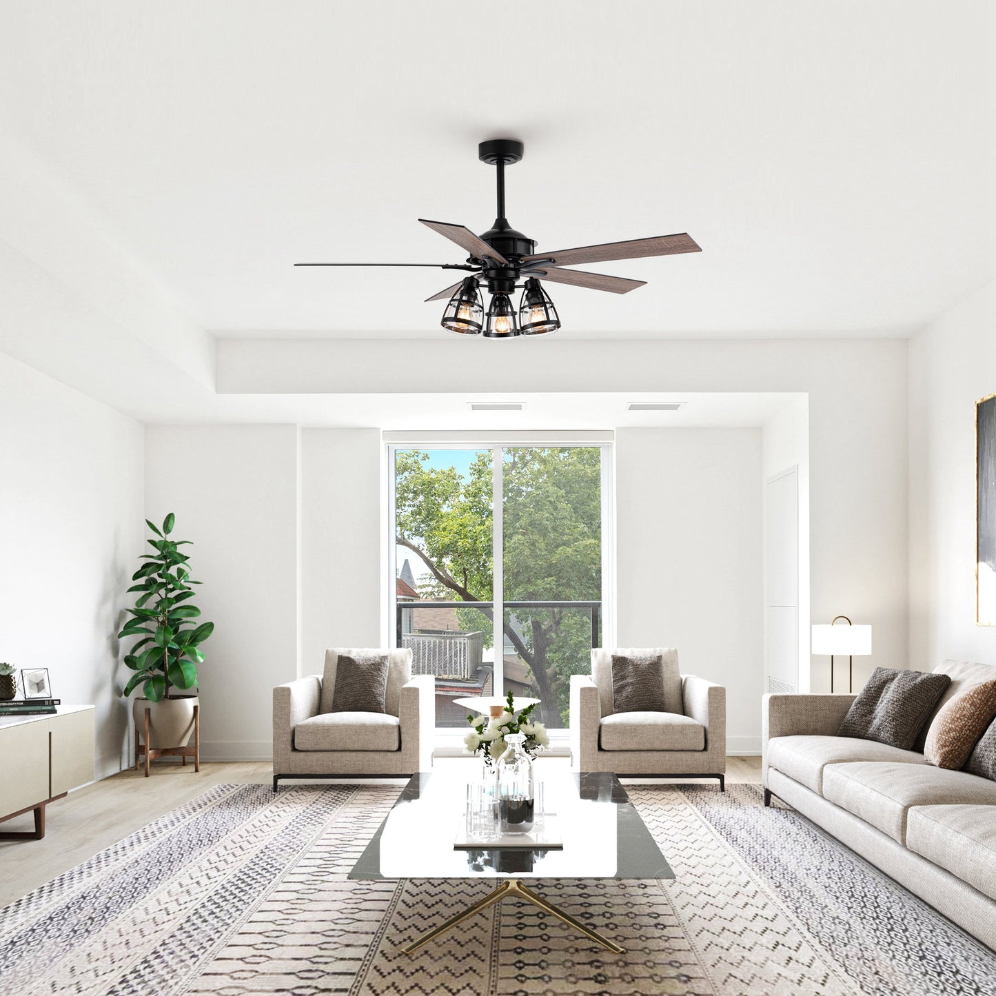 BreezeLite 52" Industrial Matte Black Reversible Ceiling Fan