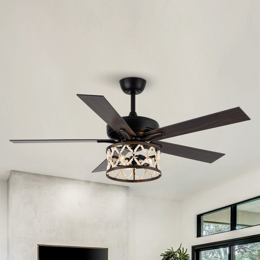 BreezeLite 52" Bohemian Black Wood Beaded Ceiling Fan