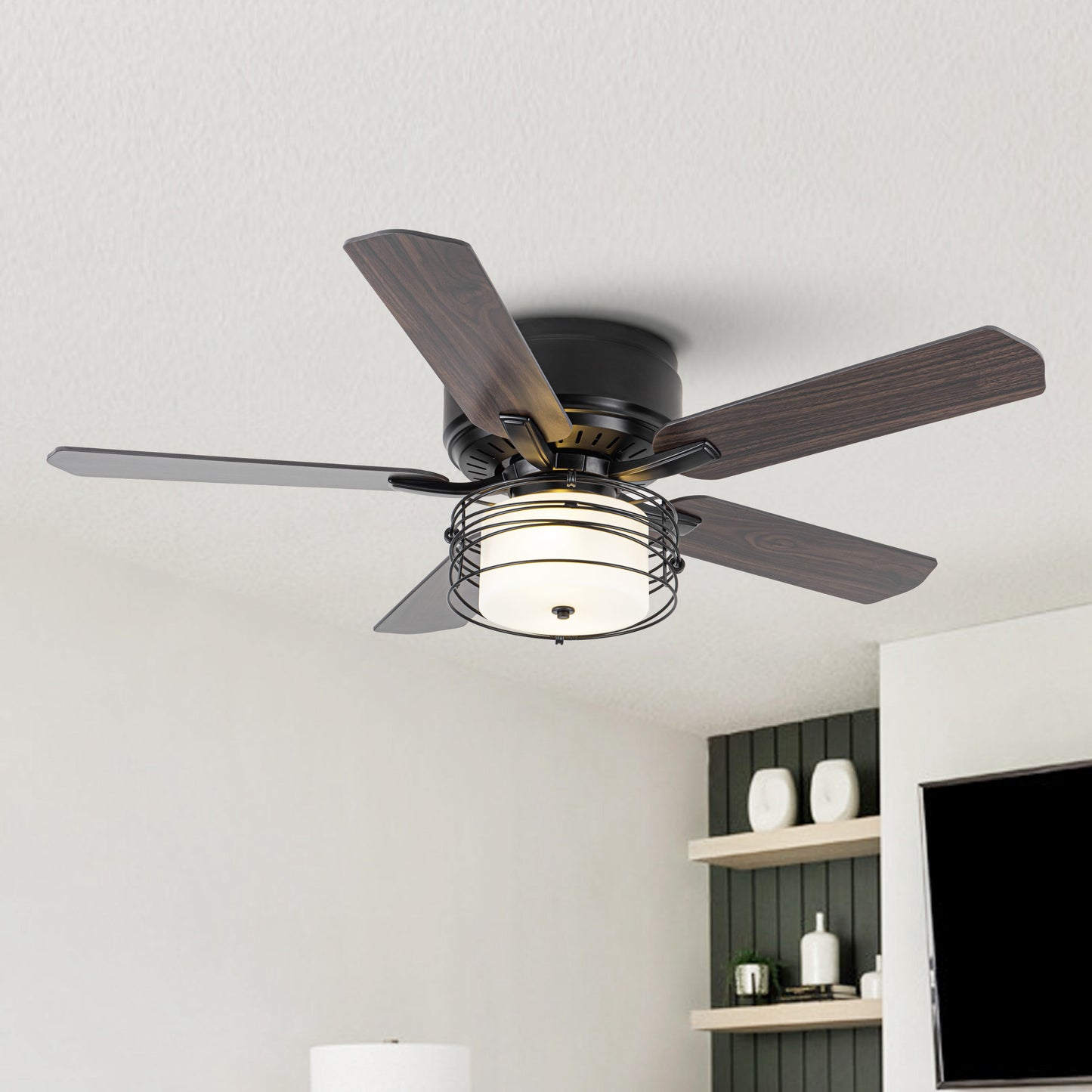 BreezeLite 48" Industrial Black Reversible Caged Ceiling Fan