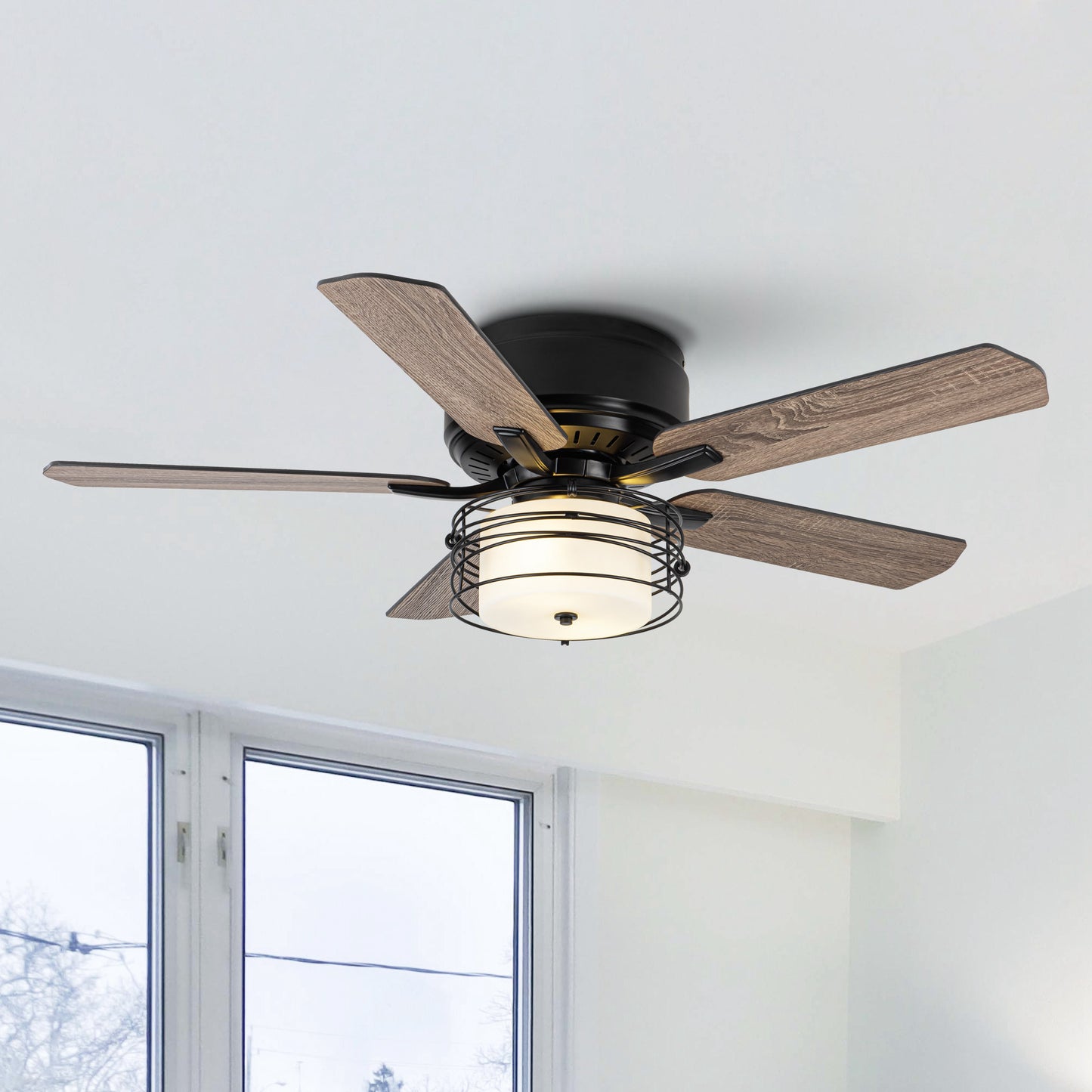 BreezeLite 48" Industrial Black Reversible Caged Ceiling Fan