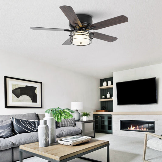 BreezeLite 48" Industrial Black Reversible Caged Ceiling Fan