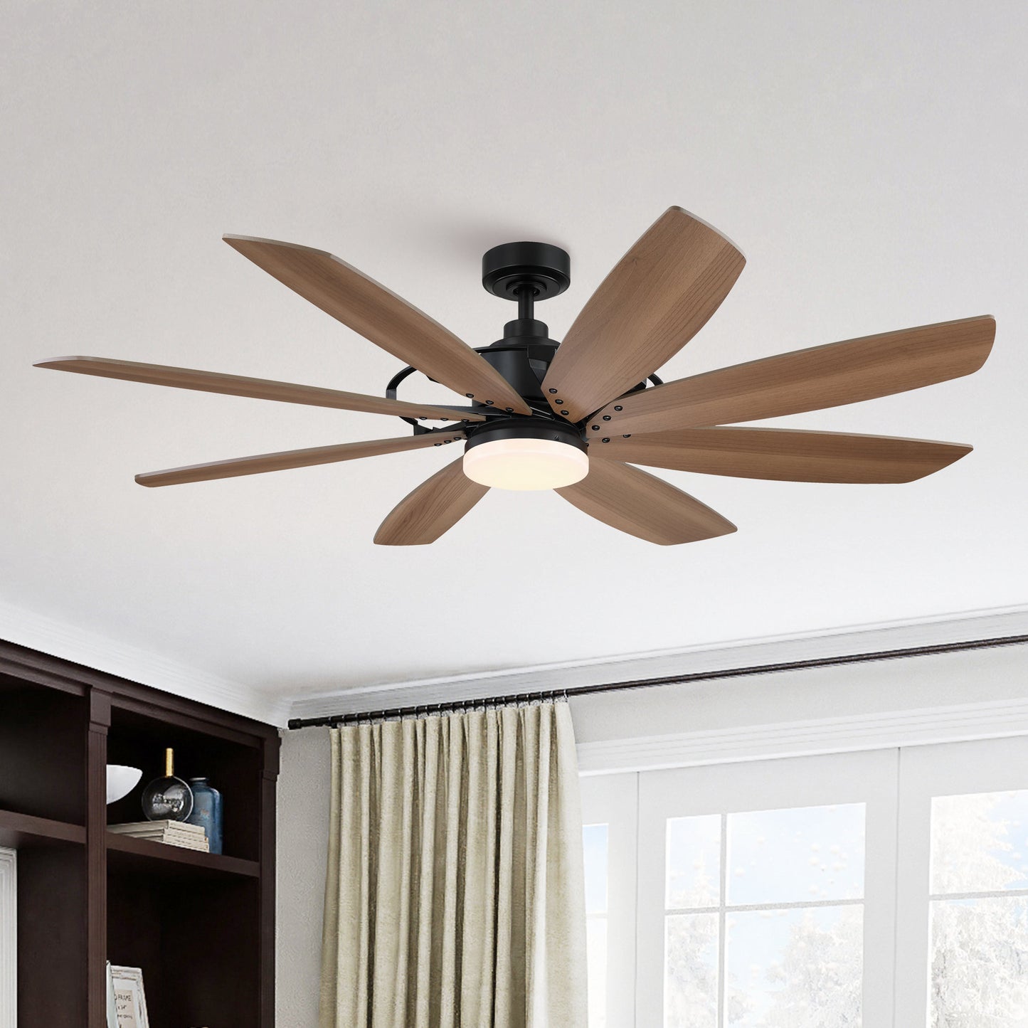 BreezeLite 60" Modern Black Indoor 3000K LED Ceiling Fan