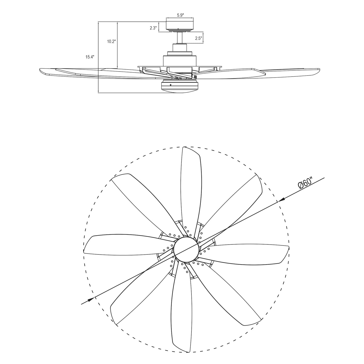 BreezeLite 60" Modern Black Indoor 3000K LED Ceiling Fan