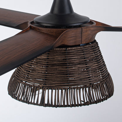 BreezeLite 60" Farmhouse Brown Rattan 3-Blade Ceiling Fan