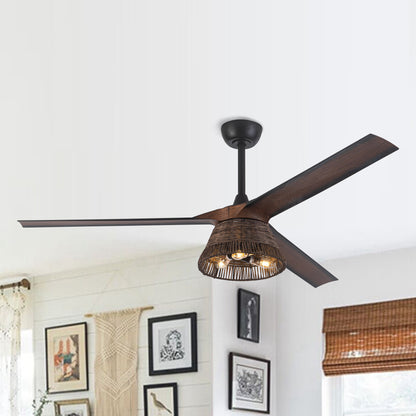 BreezeLite 60" Farmhouse Brown Rattan 3-Blade Ceiling Fan