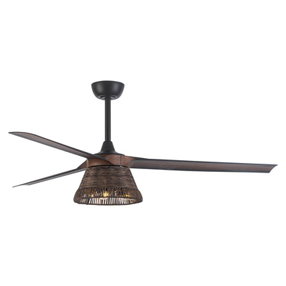 BreezeLite 60" Farmhouse Brown Rattan 3-Blade Ceiling Fan