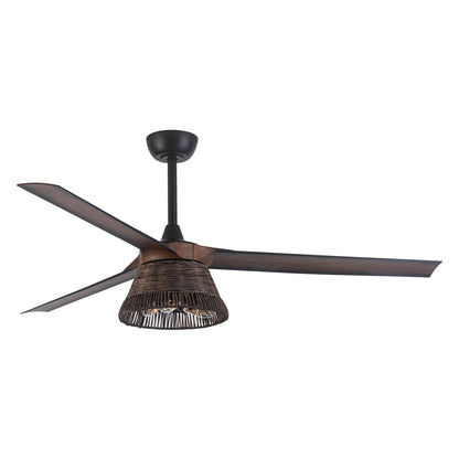 BreezeLite 60" Farmhouse Brown Rattan 3-Blade Ceiling Fan