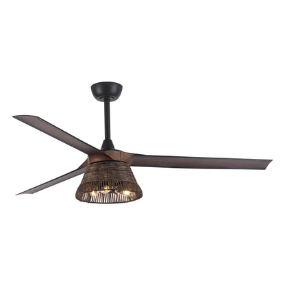 BreezeLite 60" Farmhouse Brown Rattan 3-Blade Ceiling Fan