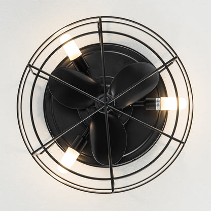 BreezeLite 12.5" Modern Black Flush Mount Cage Ceiling Fan