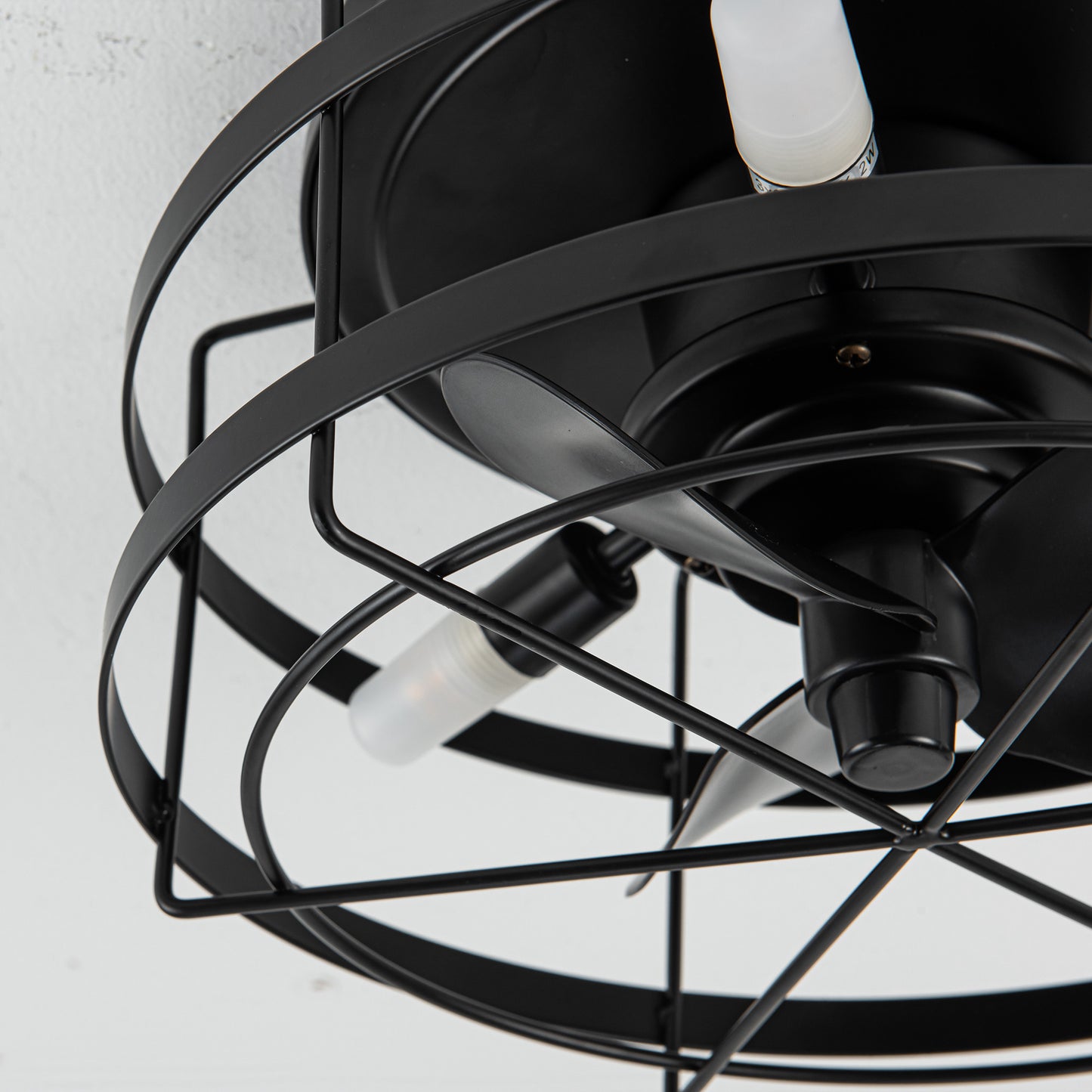 BreezeLite 12.5" Modern Black Flush Mount Cage Ceiling Fan