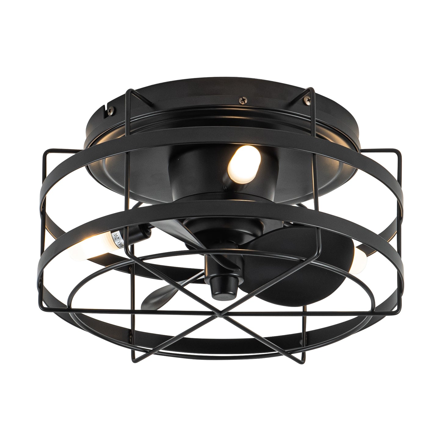 BreezeLite 12.5" Modern Black Flush Mount Cage Ceiling Fan