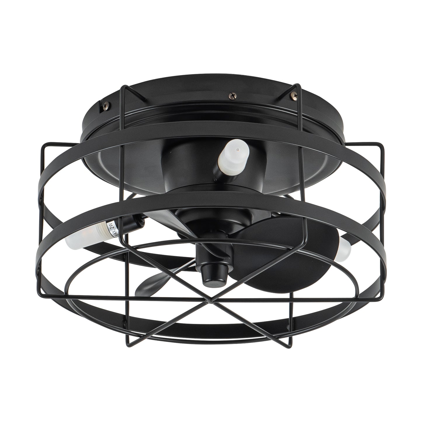 BreezeLite 12.5" Modern Black Flush Mount Cage Ceiling Fan