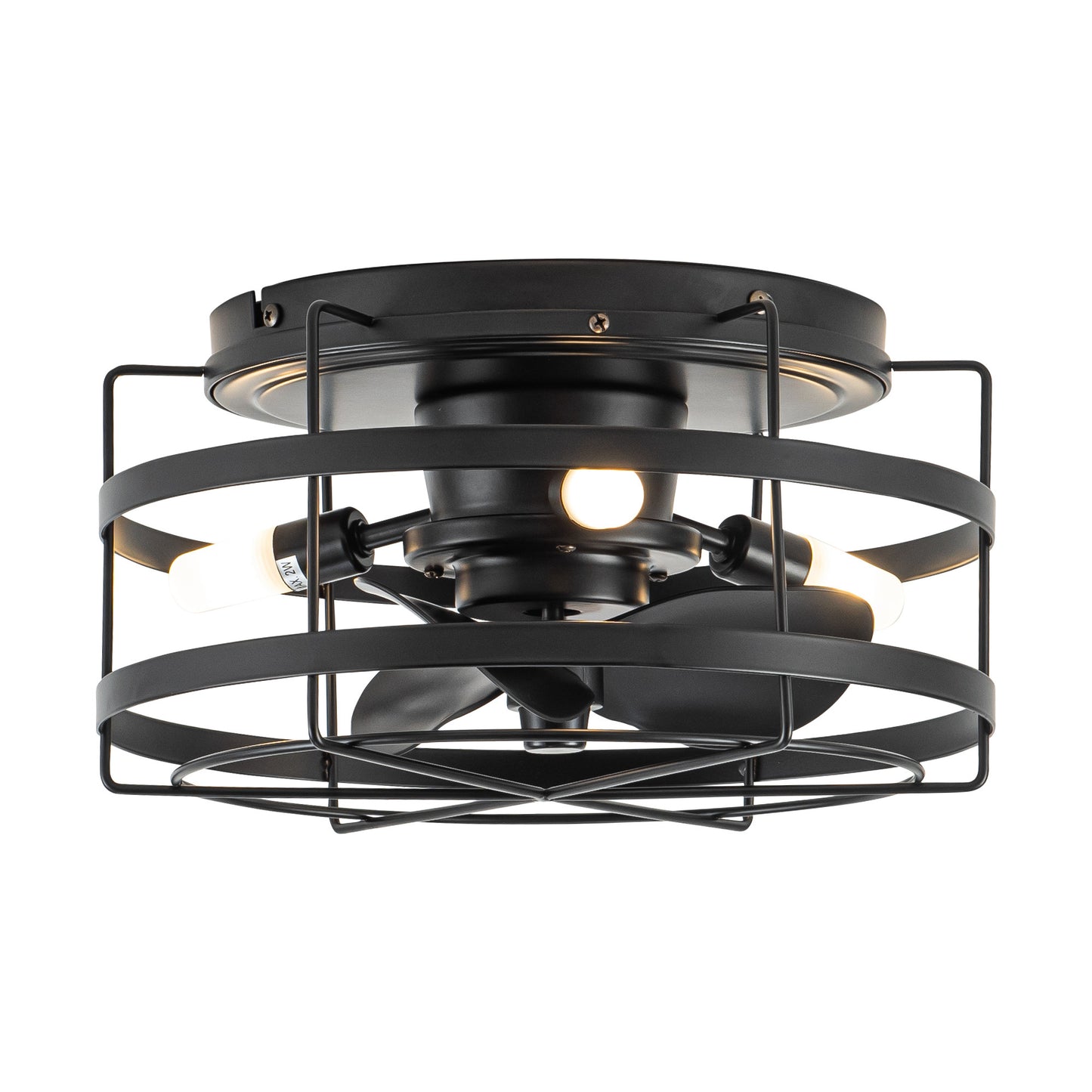 BreezeLite 12.5" Modern Black Flush Mount Cage Ceiling Fan