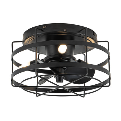 BreezeLite 12.5" Modern Black Flush Mount Cage Ceiling Fan