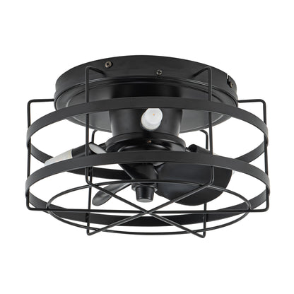 BreezeLite 12.5" Modern Black Flush Mount Cage Ceiling Fan