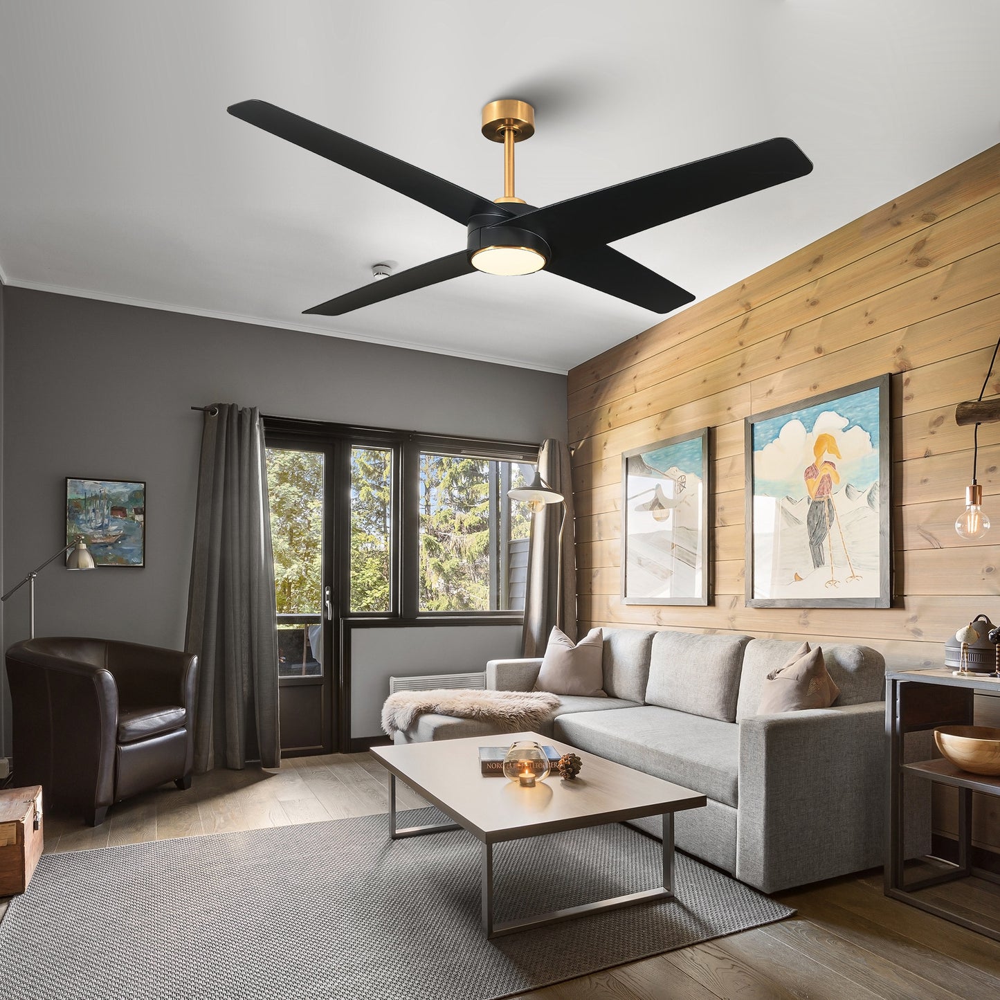 BreezeLite Modern 60" Gold and Black LED Ceiling Fan