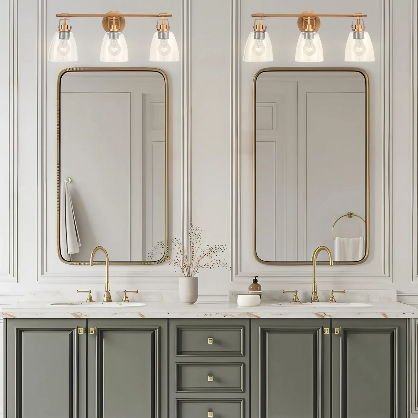 Brilliance Modern Farmhouse 3-Light Gold Vanity Light