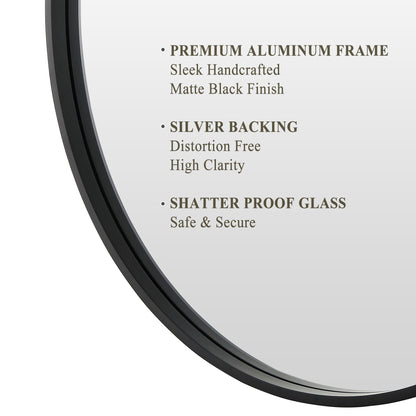 Reflections Sleek Modern 36" Round Black Aluminum Framed Wall Mirror