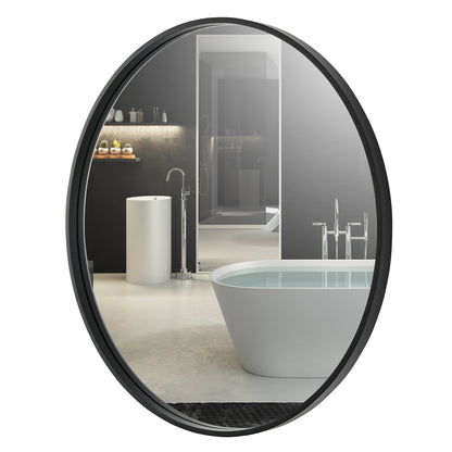 Reflections Sleek Modern 36" Round Black Aluminum Framed Wall Mirror