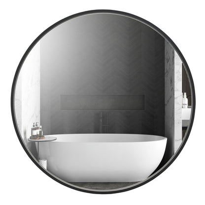 Reflections Sleek Modern 36" Round Black Aluminum Framed Wall Mirror