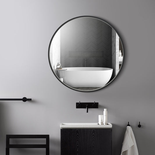 Reflections Sleek Modern 36" Round Black Aluminum Framed Wall Mirror