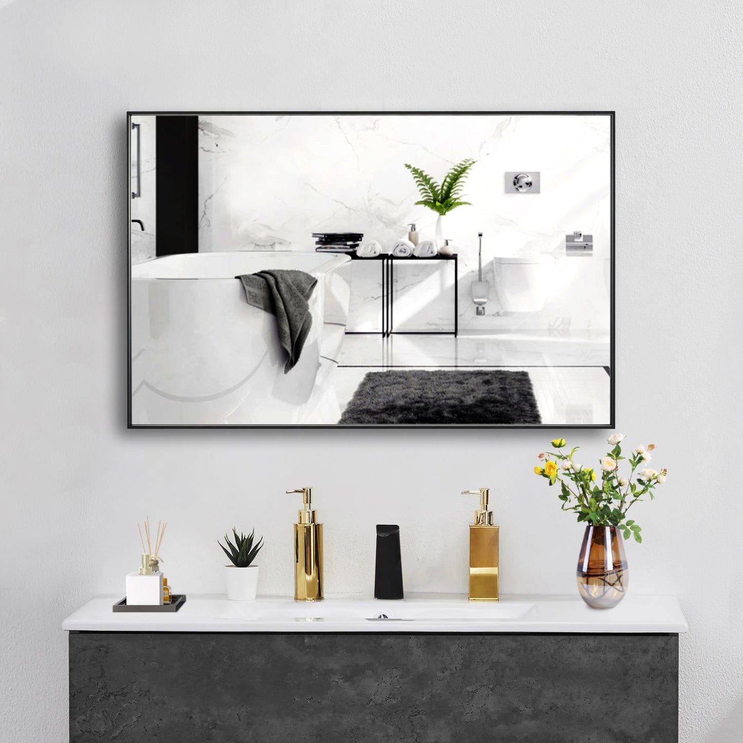 Reflections Sleek Modern 20x30" Black Aluminum Framed Wall Mirror