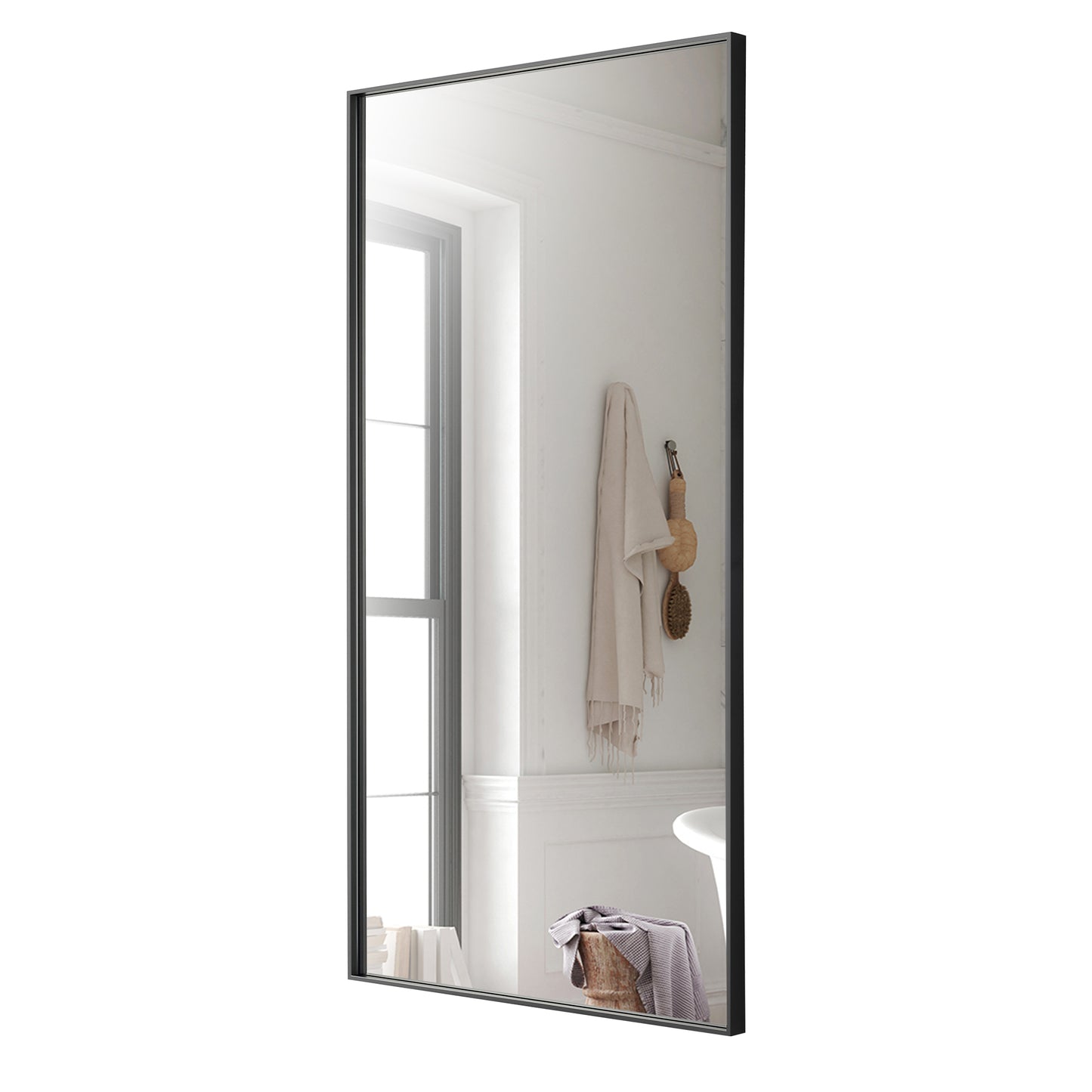 Reflections Sleek Modern 20x36" Black Aluminum Framed Wall Mirror