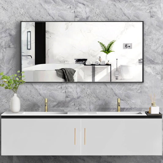 Reflections Sleek Modern 20x40" Black Aluminum Framed Wall Mirror