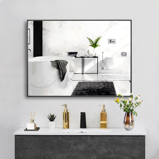 Reflections Sleek Modern 24x30" Black Aluminum Framed Wall Mirror