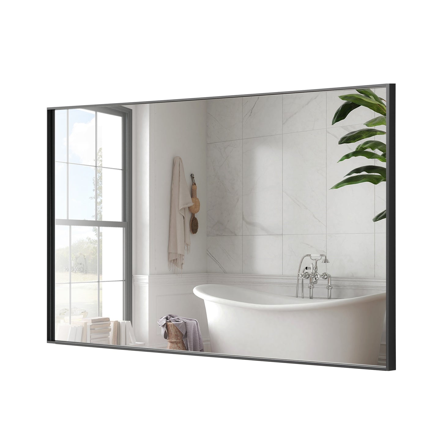 Reflections Sleek Modern 24x30" Black Aluminum Framed Wall Mirror