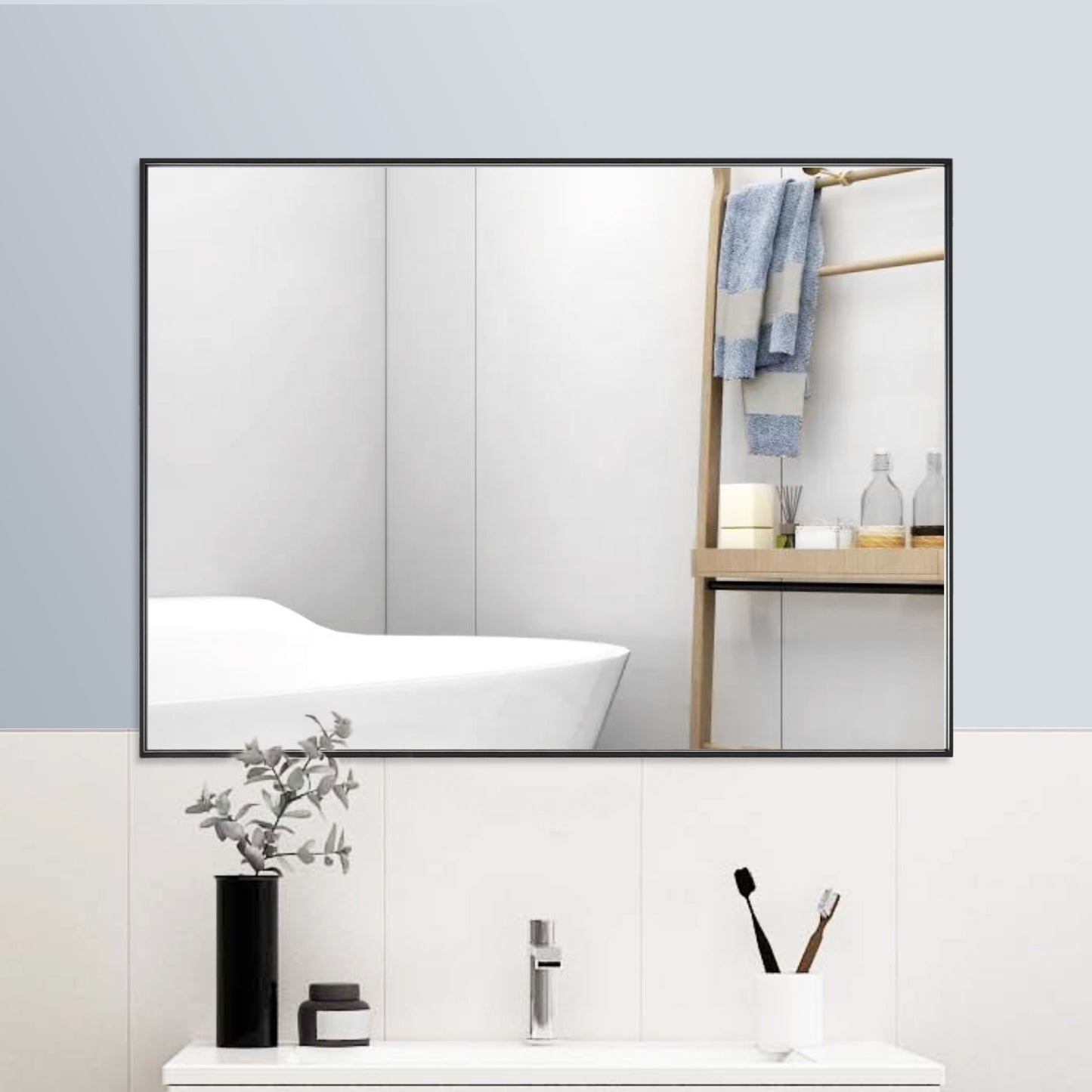 Reflections Sleek Modern 30x36" Black Aluminum Framed Wall Mirror