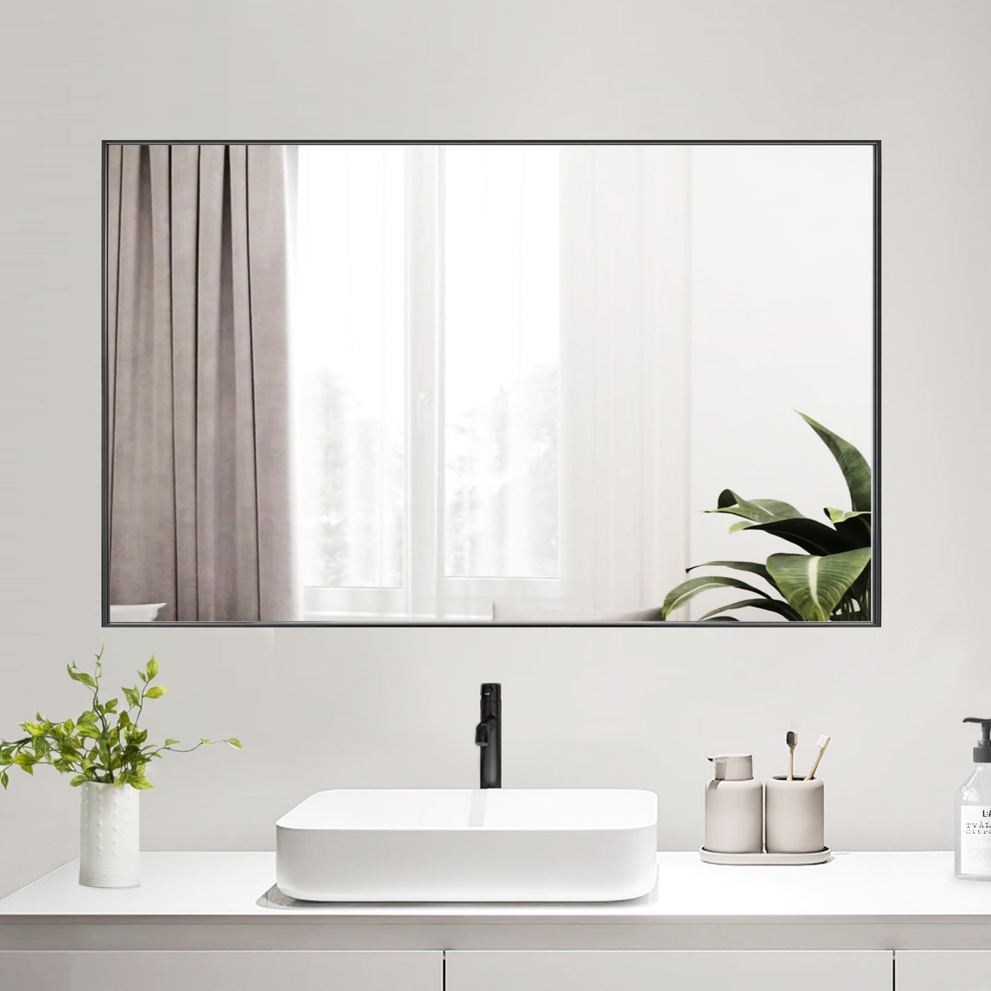 Reflections Sleek Modern 30x48" Black Aluminum Framed Wall Mirror