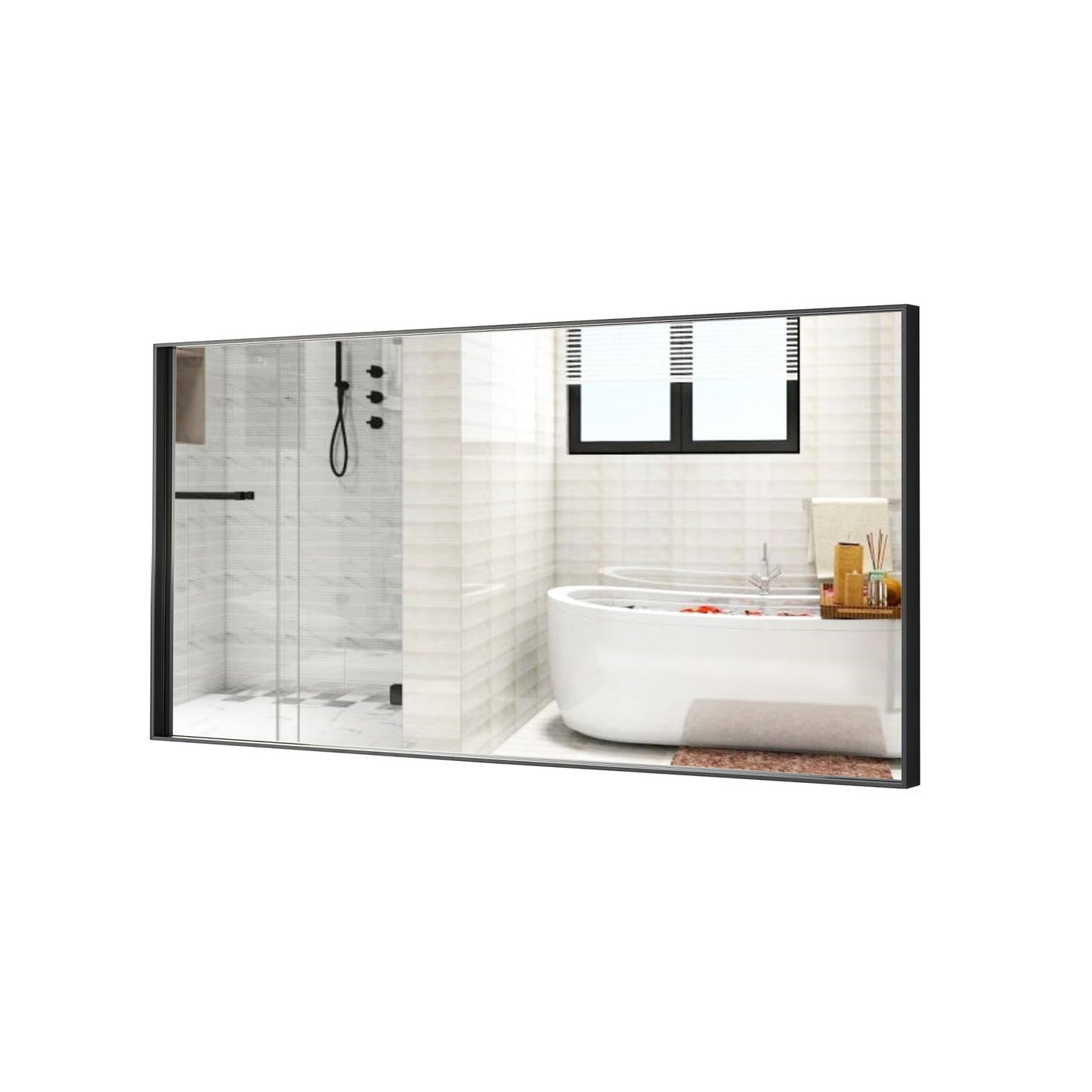 Reflections Sleek Modern 30x55" Black Aluminum Framed Wall Mirror