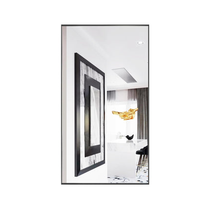 Reflections Sleek Modern 30x55" Black Aluminum Framed Wall Mirror