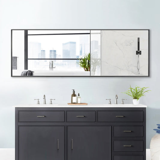 Reflections Sleek Modern 22x65" Black Aluminum Framed Wall Mirror