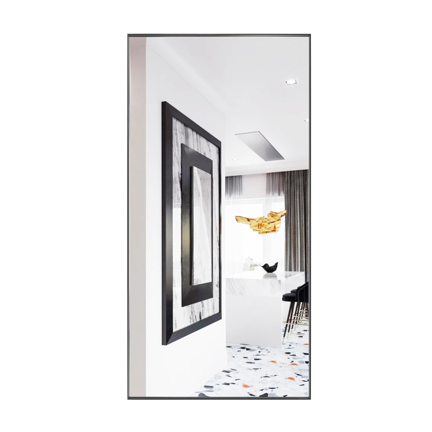 Reflections Sleek Modern 30x60" Black Aluminum Framed Wall Mirror