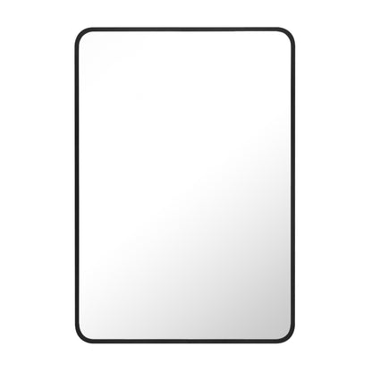 Reflections Sleek Modern 24x26" Black Aluminum Framed Wall Mirror with Soft Corners