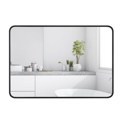 Reflections Sleek Modern 24x26" Black Aluminum Framed Wall Mirror with Soft Corners