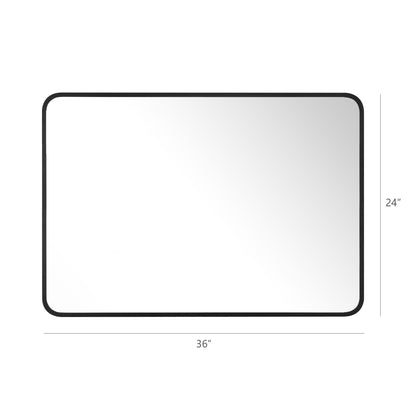 Reflections Sleek Modern 24x26" Black Aluminum Framed Wall Mirror with Soft Corners